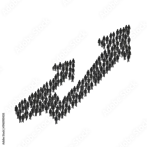 Large Group of People Forming Arrow.