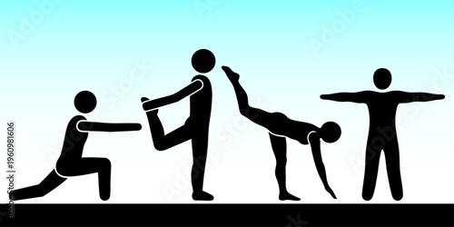 Stick Figure People Performing Various Yoga and Stretching Exercises