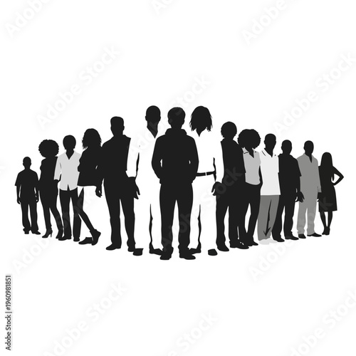Silhouettes of diverse people standing.