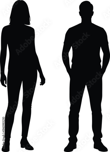 Black business silhouette set of professional men and women in formal suits, diverse corporate team group, isolated on white background