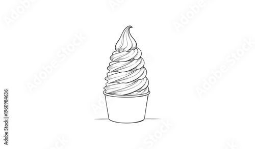 Hand-drawn line art of a soft serve ice cream in a cup