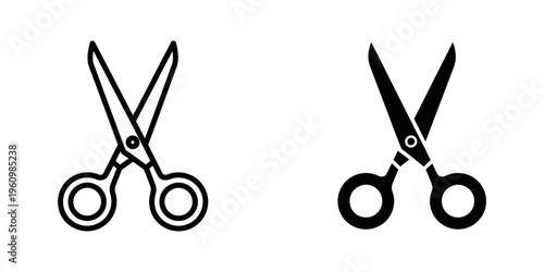 open and closed black scissors flat design vector illustration isolated on white