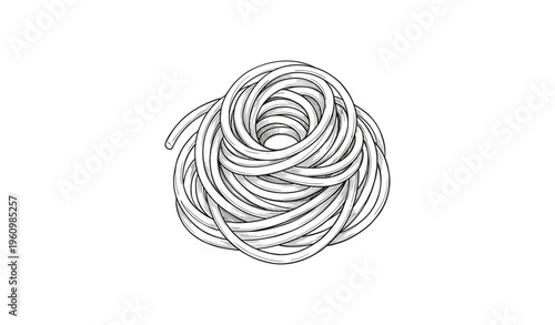 Black and white spaghetti noodles in a twirled pattern