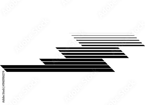Vector pattern of black parallel lines on a white background, Sports stripe on the body of a car, boat, sportswear, toy. Sports vector background. Racing design element