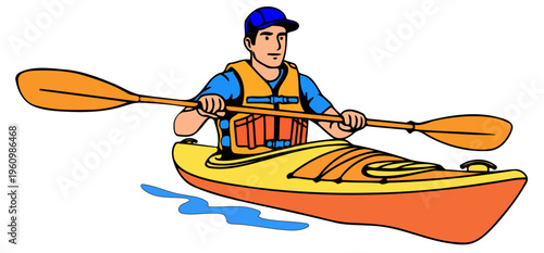 man rowing in a canoe vector