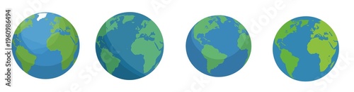illustration template of a sticker featuring the Earth in a flat design style, with a simplified and modern aesthetic, incorporating a bold color palette including shades of blue and green