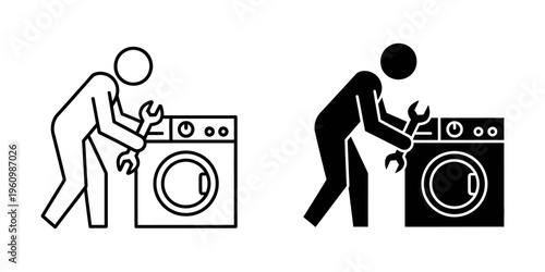 man loading and unloading laundry in washing machine flat design vector illustration