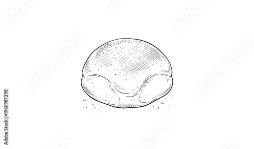 Hand-drawn sketch of a bun with textured detail and minimalist style