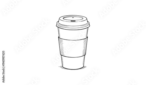 Sketch of a disposable coffee cup with lid and sleeve