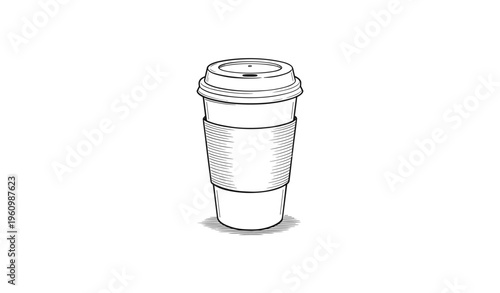 Hand-drawn sketch of a coffee cup with lid and sleeve