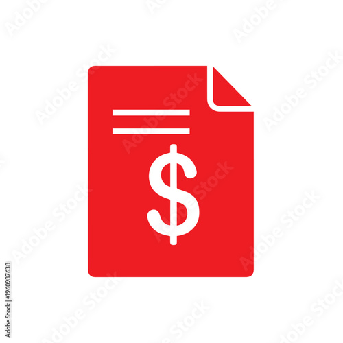 Red solid color graphic symbolizes a monetary document or payment confirmation utilizing a centrally placed dollar sign.
