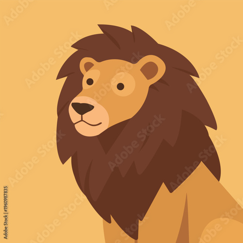 Leão isolado no fundo amarelo - Ilustração vetorial minimalista no estilo flat