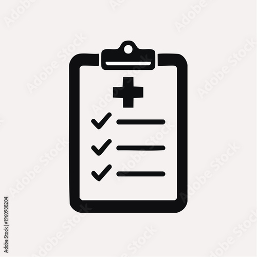 Medical document with a cross symbol and checklist, representing healthcare, patient records, and medical examination