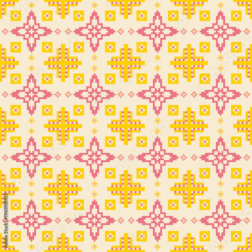 Yellow Pink Seamless floral Pattern background: Vector Illustration for Fabric, Clothing, wallpaper, tile floor and Motif Design - Spring color tone