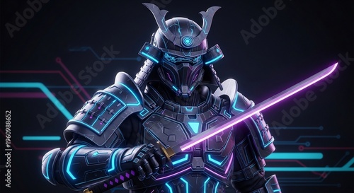 Futuristic Samurai with Neon Sword.