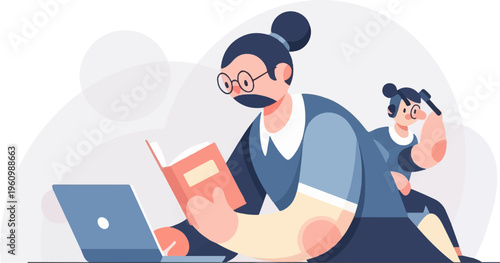 Two individuals focused on learning and technology