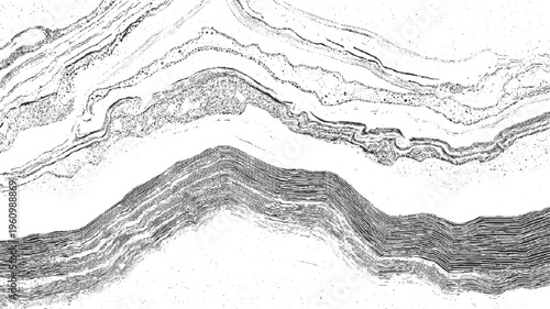 Abstract monochrome textured layers resembling geological strata or topographic map contours with granular detail