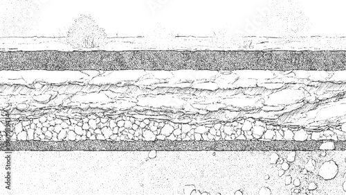 Cross section of layered earth and rock strata with vegetation detail geology layers