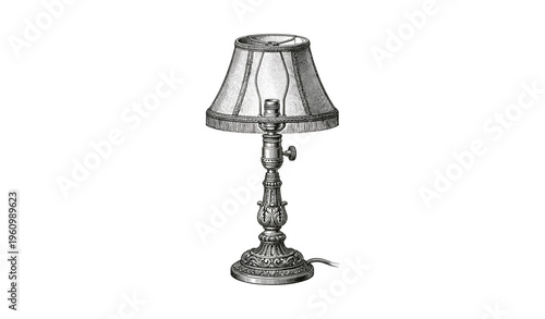 Vintage table lamp with intricate design and classic fabric shade