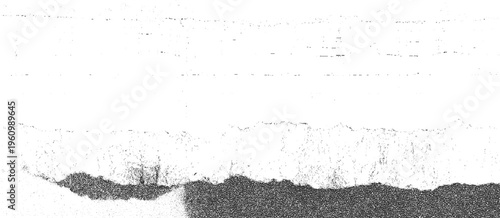 Abstract textured black and white horizontal bands with grainy foreground and sparse dots