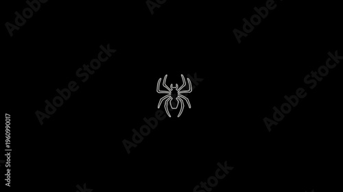 Stylized metallic silver spider icon on a dark black background, representing Halloween, fear, danger, or an arachnid symbol.