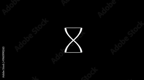 Minimalist White Hourglass Outline on Black Background. Simple Geometric Symbol of Time, Waiting, Deadline, and Measurement.
