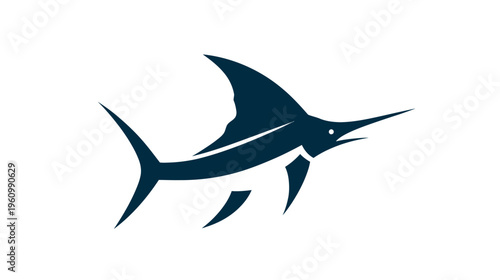 Dynamic marlin or swordfish silhouette vector illustration, a powerful marine animal icon for fishing themes and design.
