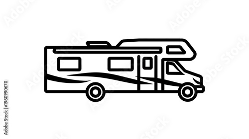 Recreational Vehicle Motorhome Outline Icon for Camping, Road Trips, and Outdoor Adventure Travel Vector