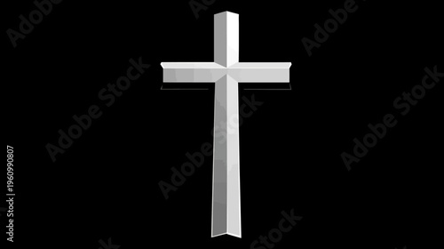 Elegant 3D silver Christian cross on a black background, representing faith, hope, and spirituality.