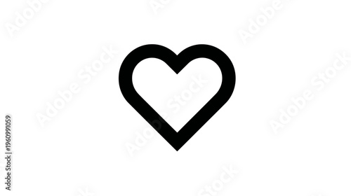 Minimalist black outline heart icon. Simple graphic symbol on white background for love, romance, emotion, and wellness design.