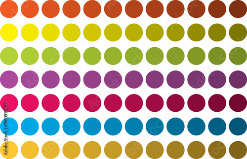 Colorful circle palette collection, vibrant dot grid vector set, rainbow gradient color swatches for graphic design and branding projects isolated on Transparent Background