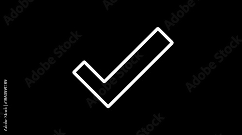 Crisp White Outline Checkmark Icon on Solid Black Background Representing Approval, Success, and Confirmation
