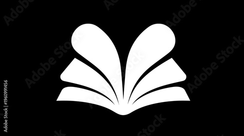 Stylized Open Book Icon on Black Background. Conceptual symbol for education, learning, knowledge, reading, library, and wisdom.