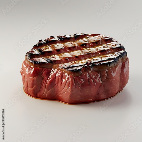 Ultra-Detailed 3D Steak Emoji on White Background, Food Illustration Render