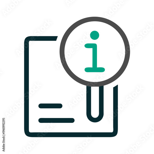 Information document with magnifying glass icon, research and data analysis concept