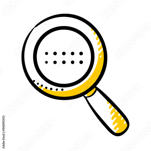 Hand drawn magnifying glass with dots, indicating search, investigation, and data analysis