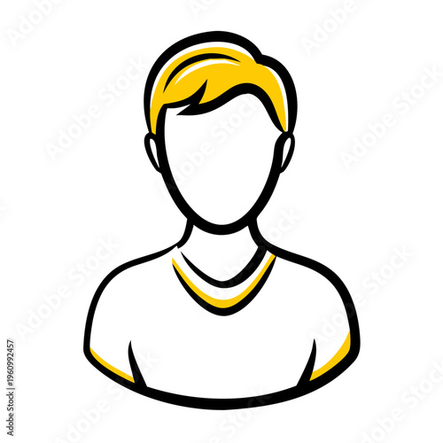 Stylized person icon, outline with yellow accents for hair and shirt, avatar graphic