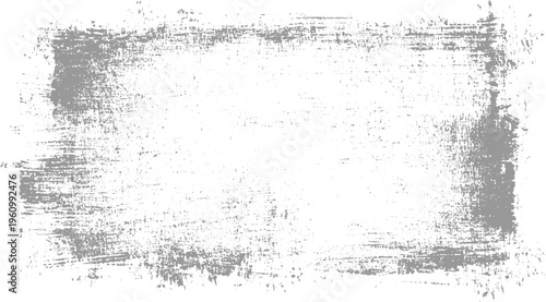 Textured grey distressed rectangular frame with rough edges and scattered speckles on white background