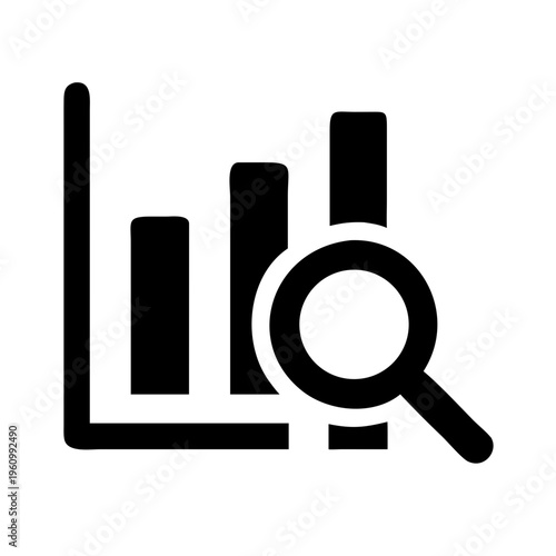 Black icon of market analysis bar chart graph with magnifying glass