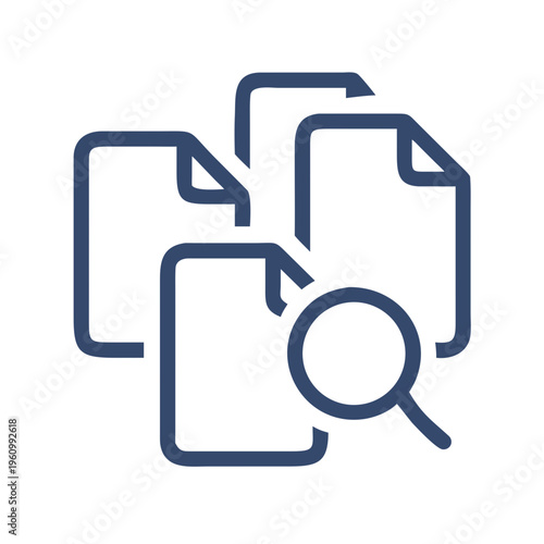 Blue icons of documents with magnifying glass symbolize document search and data analysis