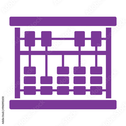 Purple abacus icon symbolizing ancient mathematics and calculation on white background