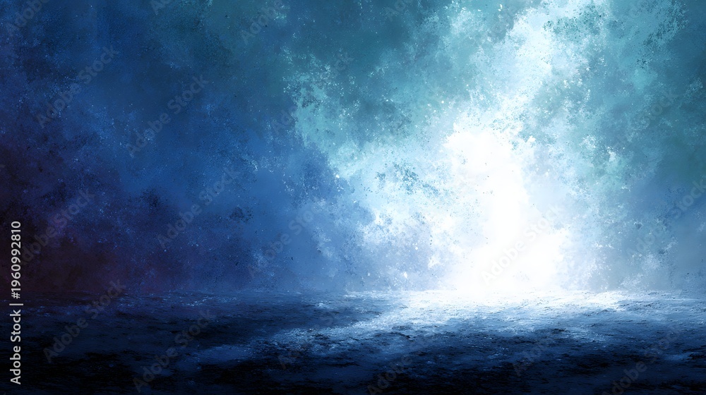 Fototapeta premium A dramatic ocean landscape with a bright light shining through clouds
