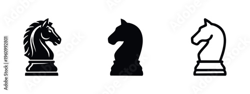 Chess Knight Icon Collection. Vector Set of Strategy Game Piece Symbols for Board Games and Competition