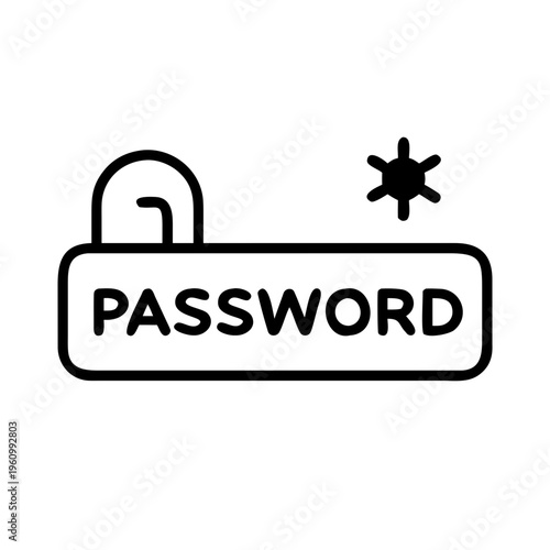 Unlocked padlock and password field icon with asterisk on transparent background