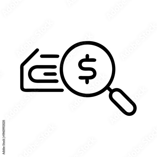 Magnifying glass over financial document with dollar sign and check marks