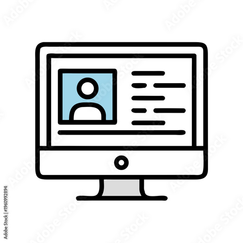 Modern computer monitor showing user profile and information details light blue accent