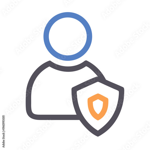 Person symbol with shield icon representing security protection safety user profile