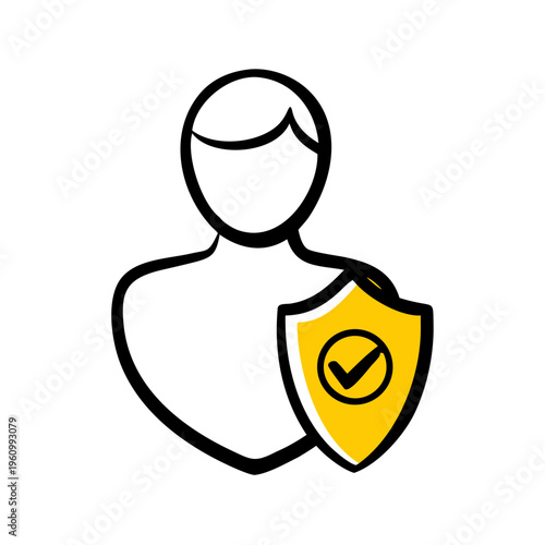Personal account security, user with shield and check mark, identity protection symbol