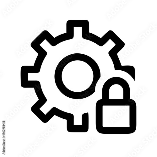 Gear with a lock beside it symbolizing secure settings and protected operational configurations