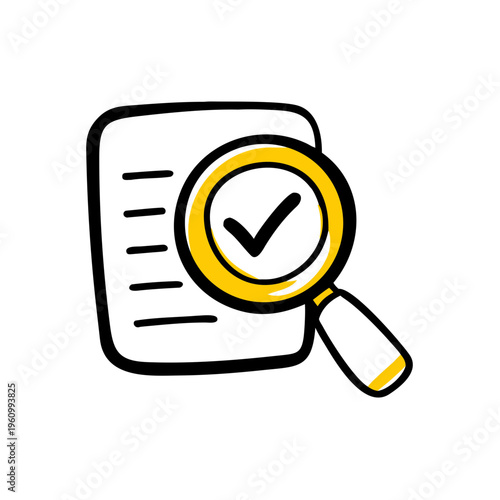 Magnifying glass over document with checkmark symbol vector illustration